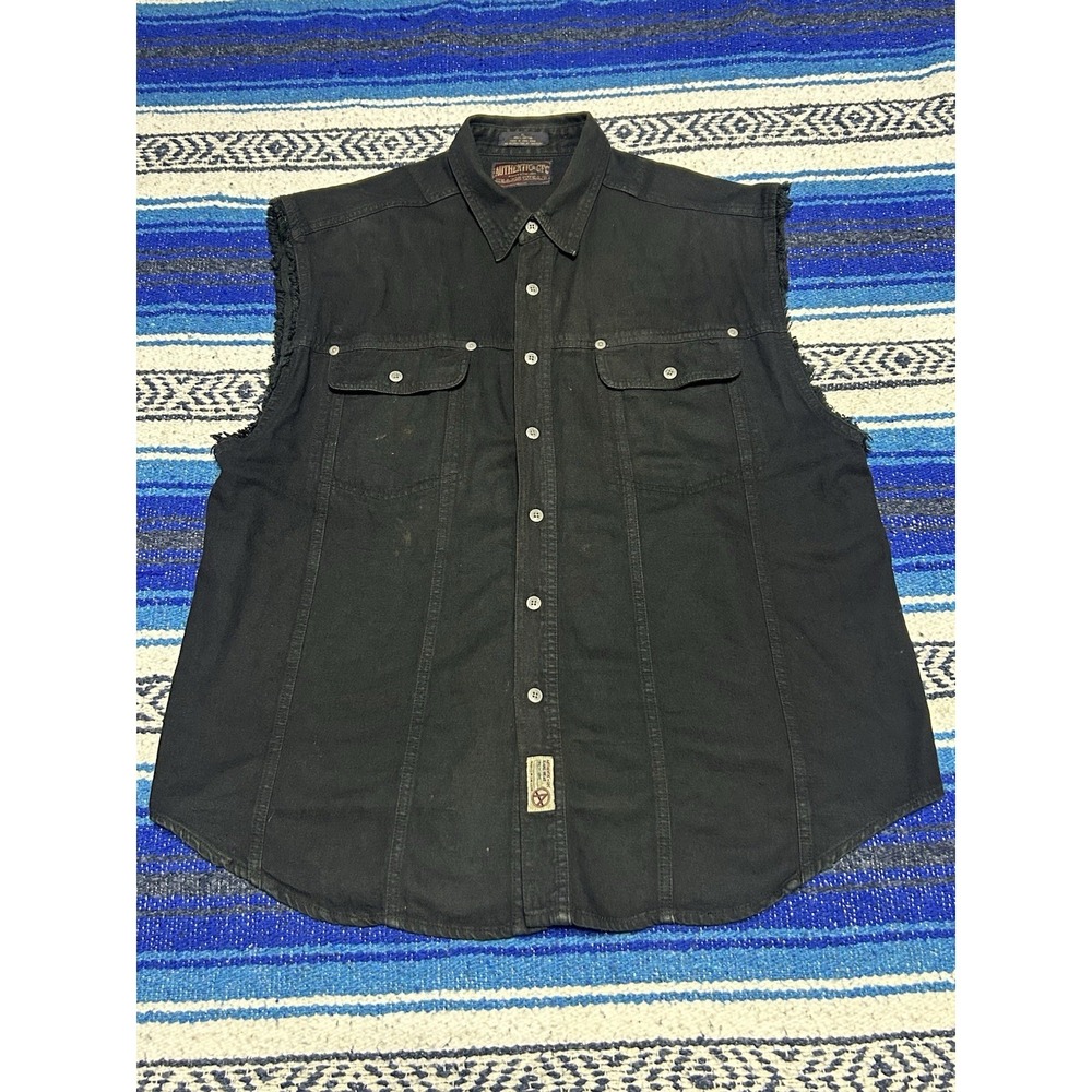 Vintage Authentic Gear Black Denim Sleeveless Button Up Shirt Mens XL Hong Kong
